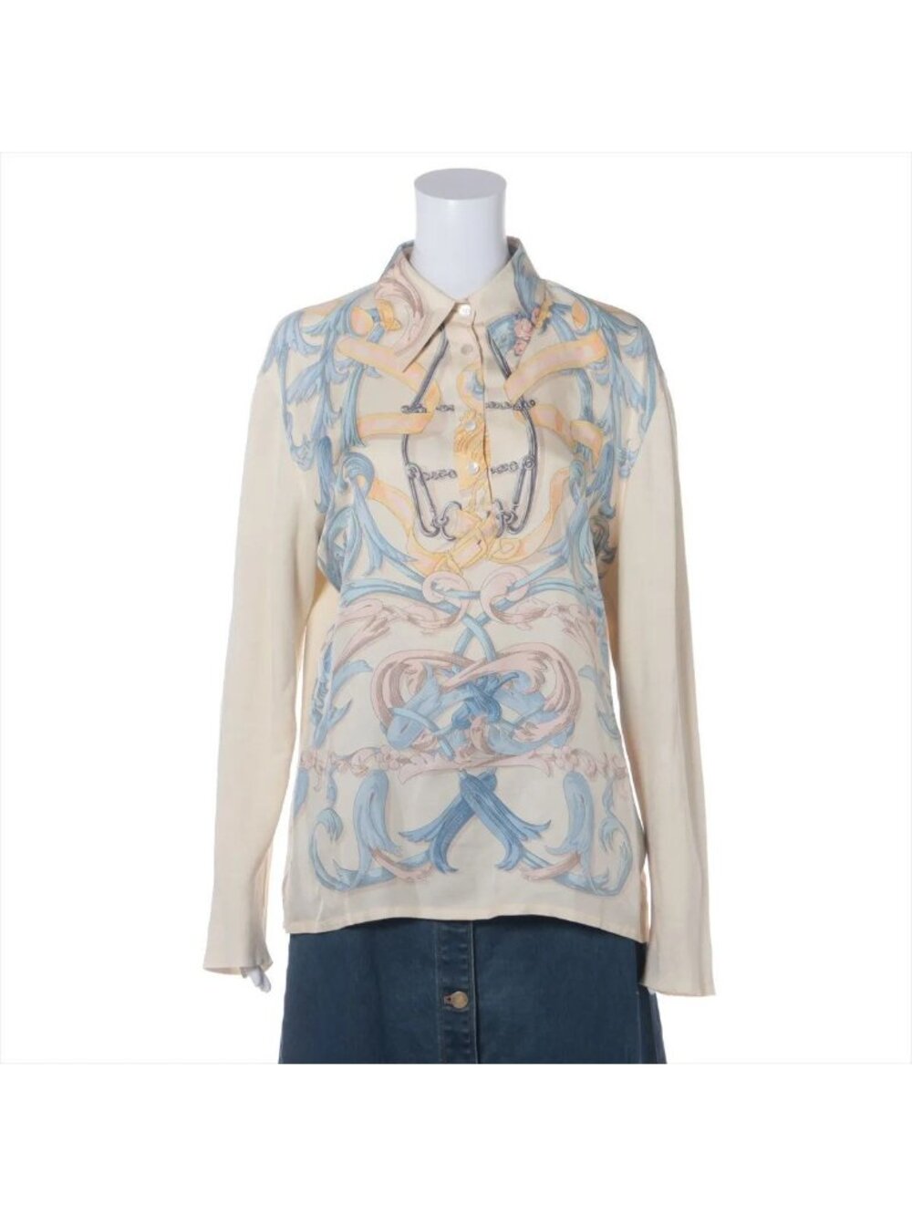 Hermes Silk 100% Scarf Pattern Knit Top Sweater XL